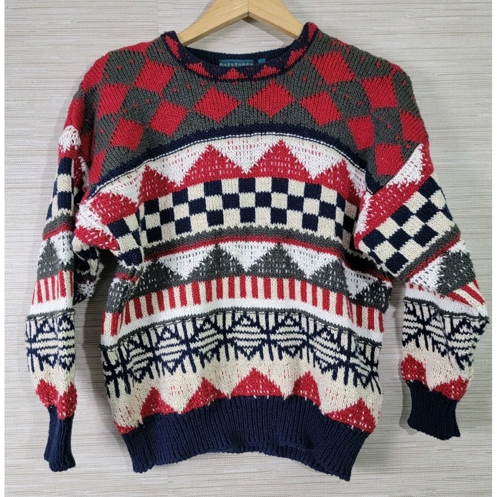 Gaeltarra Ireland Men's Sweater Size L Linen Cotton Knit Geometric Pattern